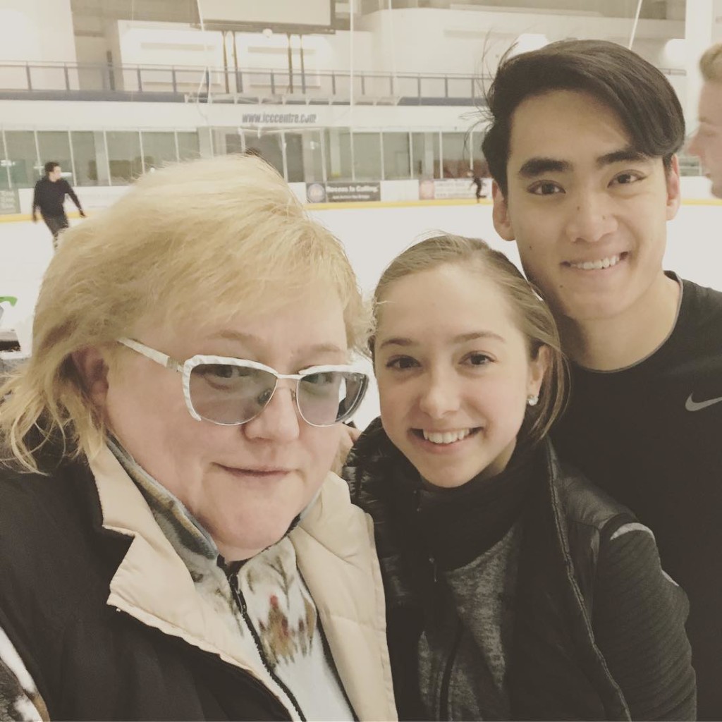 Deardorff and Settlage with Nina Mozer at U.S. Figure Skating's pairs camp in June. (Photo from Max Settlage on Instagram.)